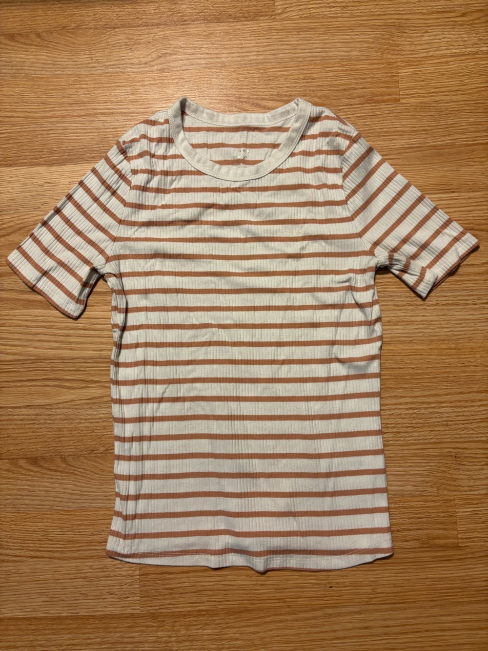 a new day White and Peach Striped Ribbed Short Sleeve Top
